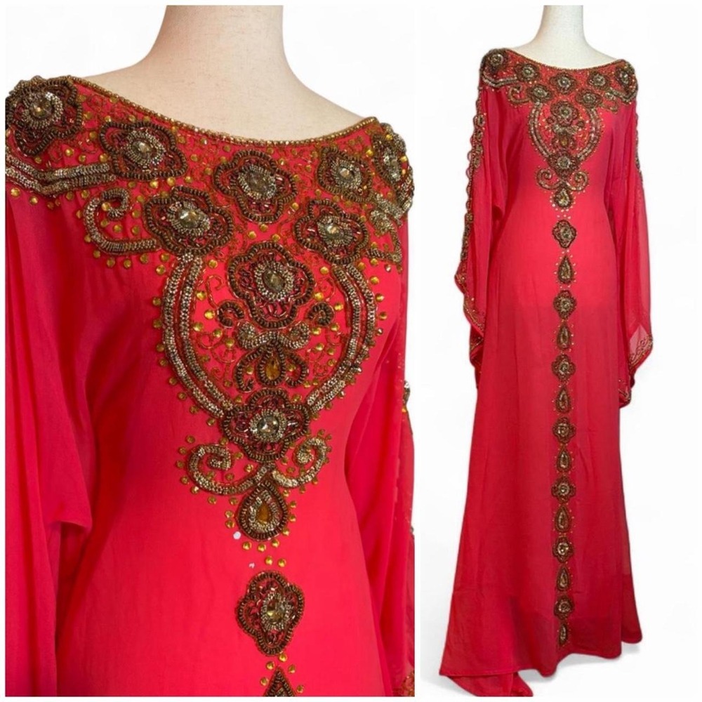 Beaded Bell Sleeve Kaftan Gown